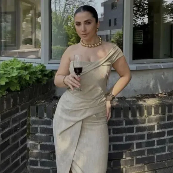 ZARA ASYMMETRICAL SLIP DRESS TAUPE BROWN 3265/332/193/014 - Picture 8 of 9